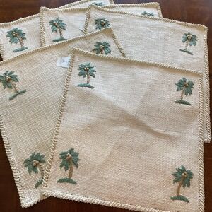 NWT Vintage Set of 5 Raffia Straw Placemats Tropical Hawaiian Floral 15" Square